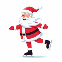 Joyful cartoon Santa Claus character ice skating on a frozen surface.