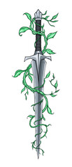 Dagger entwined with climbing green sprout