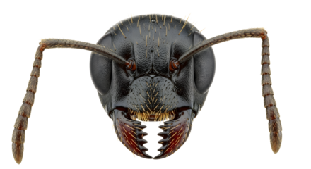 Microscopic Ant: Extreme close-up of a powerful ant head, showcasing intricate details of mandibles and antennae, and conveying the strength of the insect world.