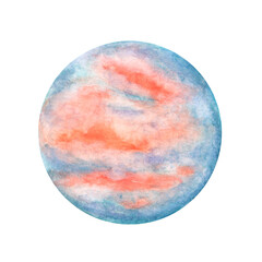 Venus planet watercolor illustration. Planet illustration. Solar system. Universe, space, galaxy, planet. Atlas. Astronomy, science. Celestial body. Isolated illustration. For print