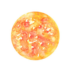 Sun watercolor illustration. Universe, space, galaxy, sky. Atlas. Astronomy science. Celestial body. Isolated illustration. For print and electronic media.