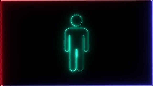 Man icon animated on a black background. Glowing neon person or people sign animation.