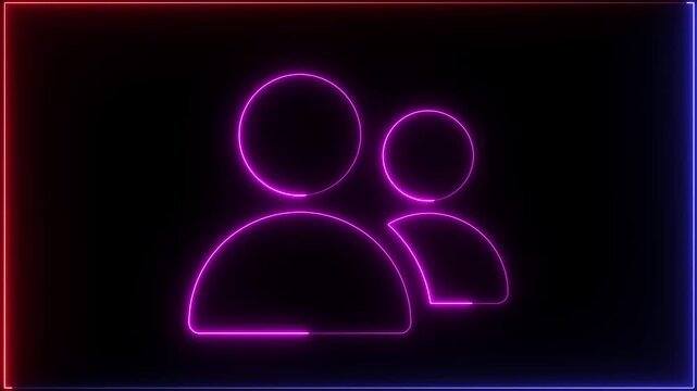 Group people man icon glowing animation. Glowing neon line Staff corporate office group people person man icon animation. A group of people icon Team work