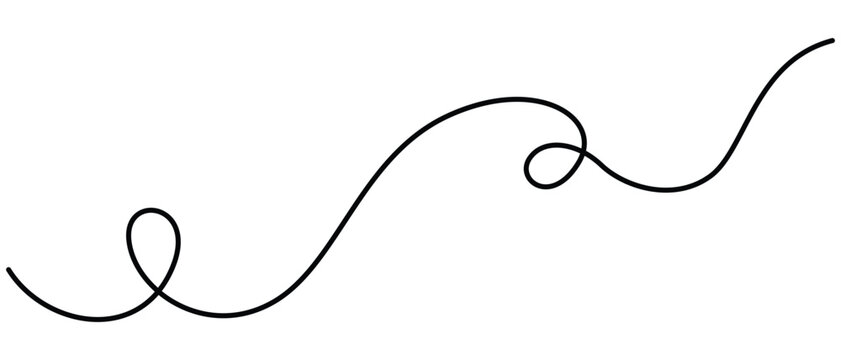 Curly one Line. Squiggle wavy and decorative ornament in editable stroke. Wiggly curvy doodle element isolated on white background. Tangle vector illustration