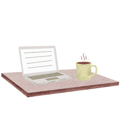 Illustration of Laptop and Coffee Cup on Desk