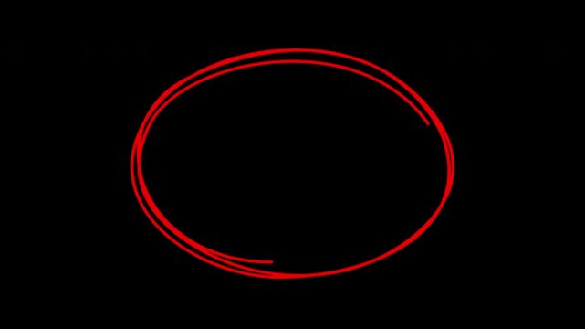 Animated red circle marker drawing effect, hand-drawn highlighter scribble, grunge marker pen style. Сopy space. Transparent background