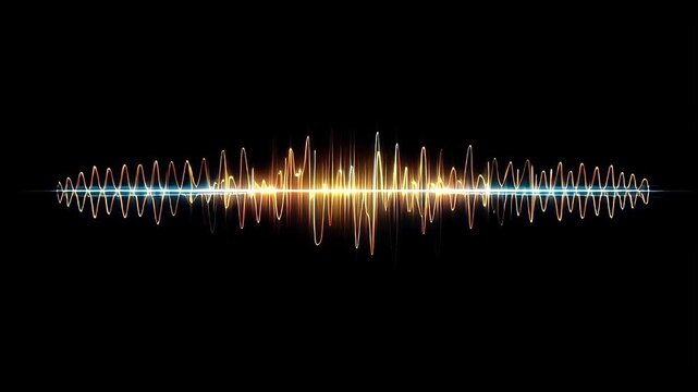 Luminous Waveform: Golden and Blue Light Sound Visualization Art