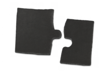 Black torn paper puzzle pieces disconnecting, representing breaking connection and problem-solving concepts