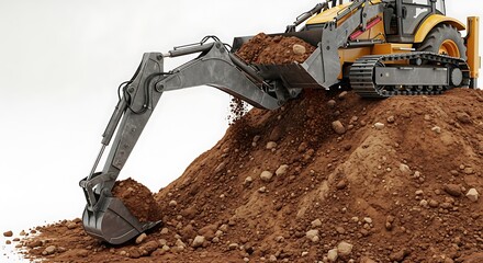 Fototapeta premium Heavy Excavator Digging and Moving Earth on a Construction Site.