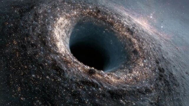 Black hole in space, cosmic event horizon, gravitational pull.