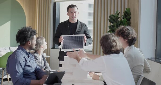 Startup team assess efficiency in renewable resource usage. Calculate cost saving for sustainable building improvements, like solar panels. Plan eco-friendly changes, conscious electricity consumption