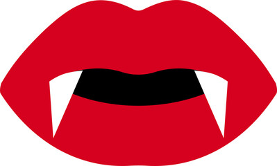 red lips with vampire teeth