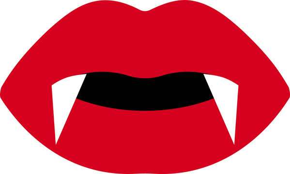 red lips with vampire teeth