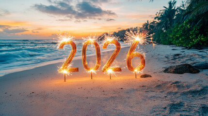 Sparklers 2026 on the beach, New year eve celebration, New year wellness resolution