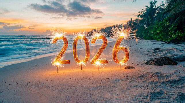 Sparklers 2026 on the beach, New year eve celebration, New year wellness resolution