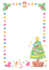 Cute Hand-painted Watercolor Christmas Tree Frame (White Background)