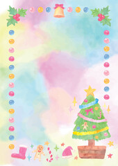 Pastel Watercolor Christmas Tree Frame with Soft and Gentle Colors