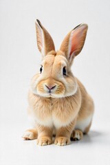 Lone rabbit in a vast, minimalist white studio setting, highlighting its solitude. A high resolution studio photograph of a single, healthy domestic rabbit positioned centrally in a perfectly white,