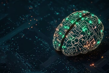 Futuristic Digital Brain with Circuit Patterns and Glowing Elements Representing Artificial Intelligence and Technology Concepts