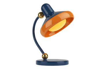 Modern desk lamp with orange shade and metallic base isolated