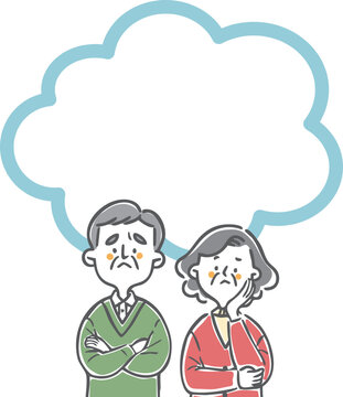 悩んでいるシニア夫婦　コピースペース　ベクター
