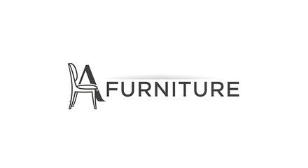 Creative logotype concept for a furniture business featuring the letter A shaped like an elegant chair. A modern branding mark for an interior design company