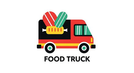 Vibrant Food Truck Illustration with Delicious Food Icons and Text