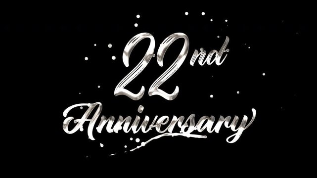 22nd anniversary text animation in silver metallic effect. suitable for celebrating special occasions, invitations, anniversary cards and social media. Includes alpha channel for any background.