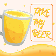 Colorful vector illustration of a frothy beer mug filled with golden beer