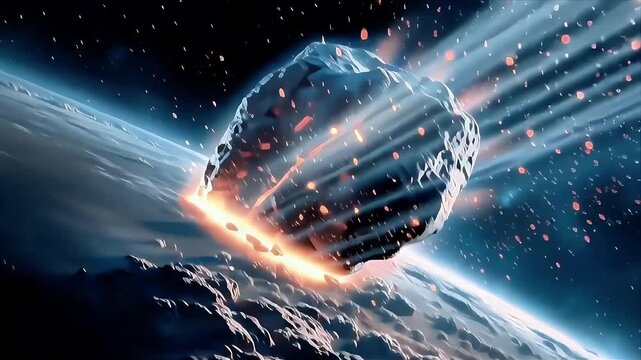 Cosmic Collision: Asteroid Impact Fireball in Deep Space