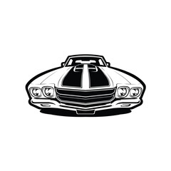 American Muscle Car Front View Monochrome Silhouette Vector Isolated in White Background