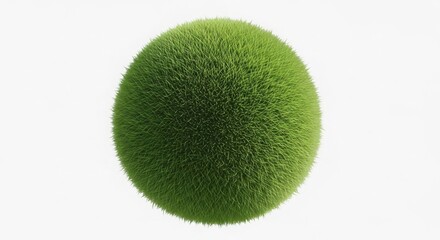 A textured oval shaped green moss covered object isolated on a clean white background isolated on white background