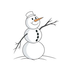 Smiling Snowman Silhouette . Cute Winter Snow Character Vector.