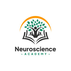 Human Tree with Book and Rays Logo Design Vector. Concept of school education, academic, campus, university and college.