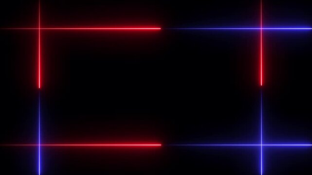 Seamless loop animation rectangle frame 4K video motion graphic. Animated borders frame glowing neon lights loop animation . Abstract glowing rectangle 