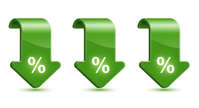 Three Green Downward Arrows with Percent Signs down arrow