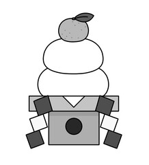 Monochrome Illustration of Japanese New Year Kagami Mochi Decoration