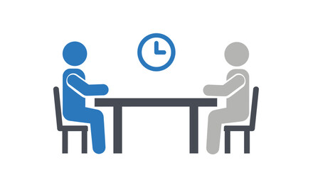 Fototapeta premium Two people seated across from each other with a clock silhouette