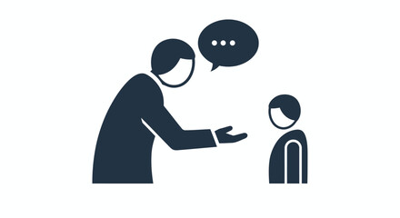 Father and child communicating a simple dark illustration silhouette