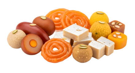 Assortment of Indian sweets and desserts.