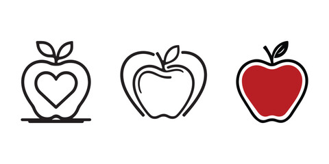Apple with heart outline vector icon set, healthy eating