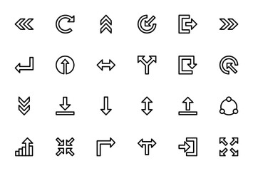 Arrows icon set. Minimal vector line icons pack. Incudes left, right, up, downarrows, refresh, download,upload, login, logout, syn and more. Editable stroke
