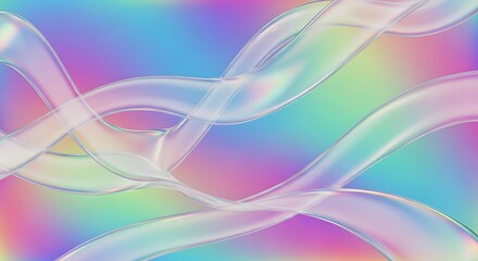 Iridescent Ribbon Abstract with Pastel Gradient Background, Dreamy and Ethereal.