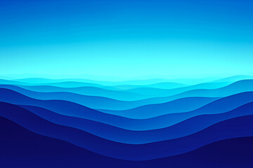 Abstract ocean wave landscape with layered blue curves and gradient sky—serene background for nature-inspired, minimalist, and creative design applications