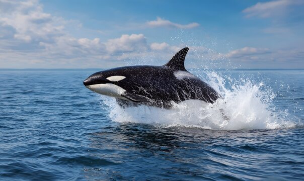  majestic orca breaching high out of the ocean