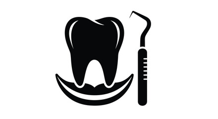 Dental health icon featuring a tooth and tools black silhouette