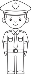 Cute cartoon police officer character wearing a hat and uniform with a friendly smile ready for duty.