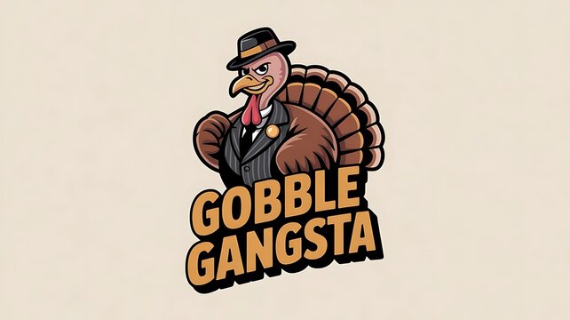 a graphic logo design of a mafia turkey that reads &ldquo;Gobble Gangsta, created with generative ai
