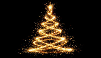 A sparkling Christmas tree outline created with glowing sparklers against a dark background