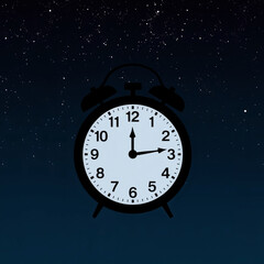 A classic alarm clock showing 2:00 against a starry night sky background